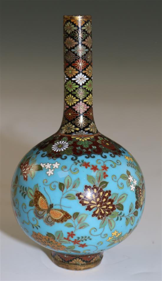 Namikawa Yasuyuki. A small Japanese cloisonne enamel bottle vase, Meiji period, 9.3cm, damage to one side